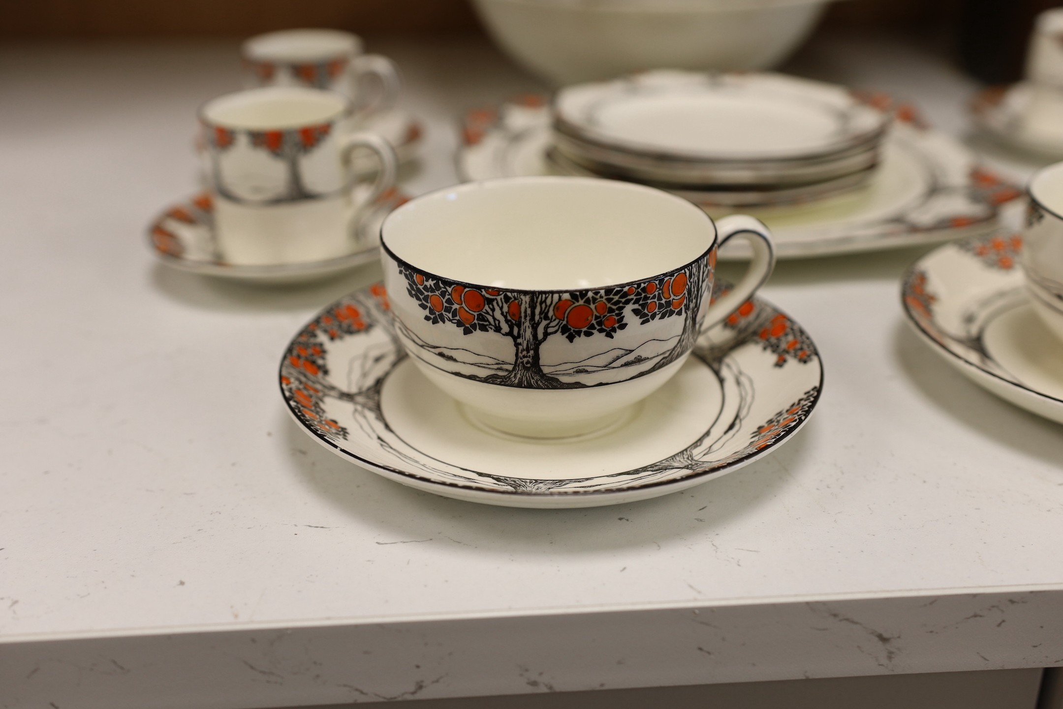 A Crown Ducal part tea and coffee set of orange tree pattern